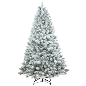 HomeRoots 6' Full Flocked Fir Christmas Tree - Elegant Snowy Design with Pinecones for Holiday Decor Magic 72 694989
