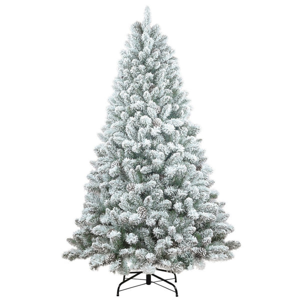 HomeRoots 6' Full Flocked Fir Christmas Tree - Elegant Snowy Design with Pinecones for Holiday Decor Magic 72 694989