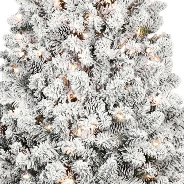 HomeRoots 4.5' White Pre-Lit Flocked Fir Christmas Tree – Lush, Elegant Holiday Centerpiece with LED Lights 60 694993