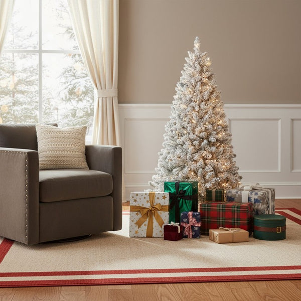 HomeRoots 4.5' White Pre-Lit Flocked Fir Christmas Tree – Lush, Elegant Holiday Centerpiece with LED Lights 60 694993