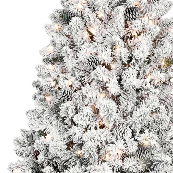 HomeRoots 4.5' White Pre-Lit Flocked Fir Christmas Tree – Lush, Elegant Holiday Centerpiece with LED Lights 72 694994