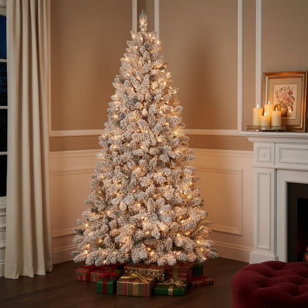 HomeRoots 4.5' White Pre-Lit Flocked Fir Christmas Tree – Lush, Elegant Holiday Centerpiece with LED Lights 72 694994