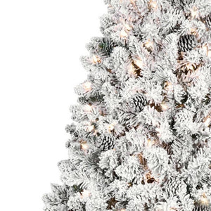 HomeRoots 4.5' White Pre-Lit Flocked Fir Christmas Tree – Lush, Elegant Holiday Centerpiece with LED Lights 108 694997