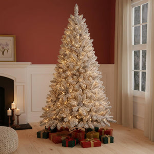 HomeRoots 4.5' White Pre-Lit Flocked Fir Christmas Tree – Lush, Elegant Holiday Centerpiece with LED Lights 108 694997