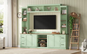 English Elm Unique Low Profile Media Console with Led Lighting Glass Shelves Fits Tvs to 105 Mint Green N721S000077M