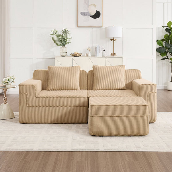 English Elm Modular 2-Seat L-Shape Sectional Sofa In Camel Corduroy – Cloud-Like Comfort With Customization Features W3041S00316