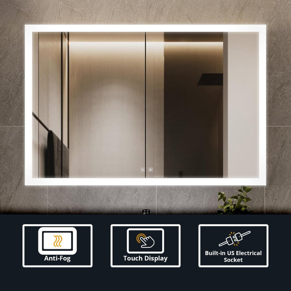 English Elm Aurorium Led Lighted Vanity Mirror with Defogger Touchscreen 48 Inch Bathroom Wall B2731P478350