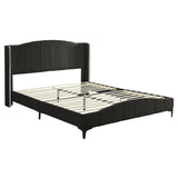 English Elm Queen Size Pu Leather Upholstered Platform Bed, Headboard With Wingback and Metal Bar Accents, No Box Spring Required, Black