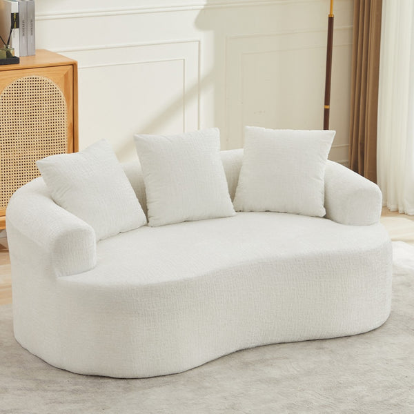 English Elm Curved Chenille Loveseat with Memory Foam Deep Seat and Three Pillows for Compact Living Beige W2915P370964