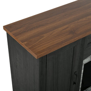 English Elm Elegant Walnut Media Console with Gray Brick Base Open Bay and Adjustable Shelving Black N721P394506B