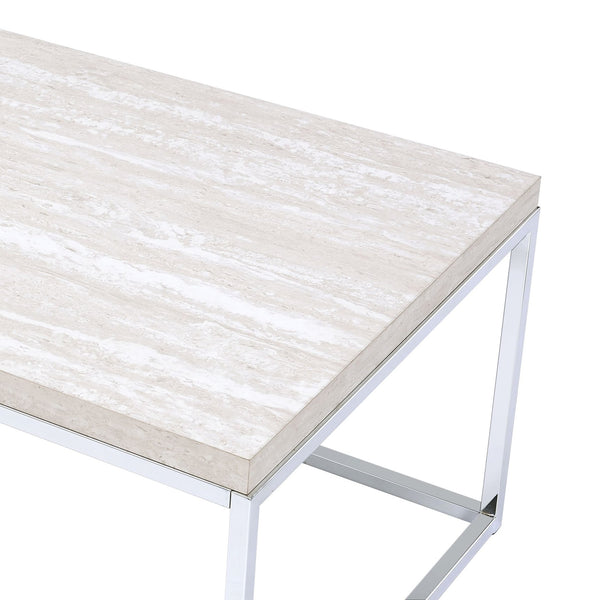 English Elm Light sleek rectangular coffee table with engineered stone top and polished metal sled base for modern living spaces Natural B062P209117