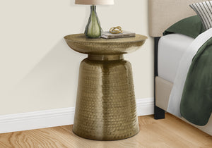 English Elm Accent Table - Hand-Crafted Gold Metal Drum Design, Modern Style For Living Room & Bedroom Use B2710P219448