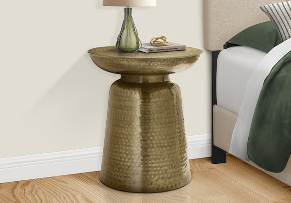 English Elm Accent Table - Hand-Crafted Gold Metal Drum Design, Modern Style For Living Room & Bedroom Use B2710P219448