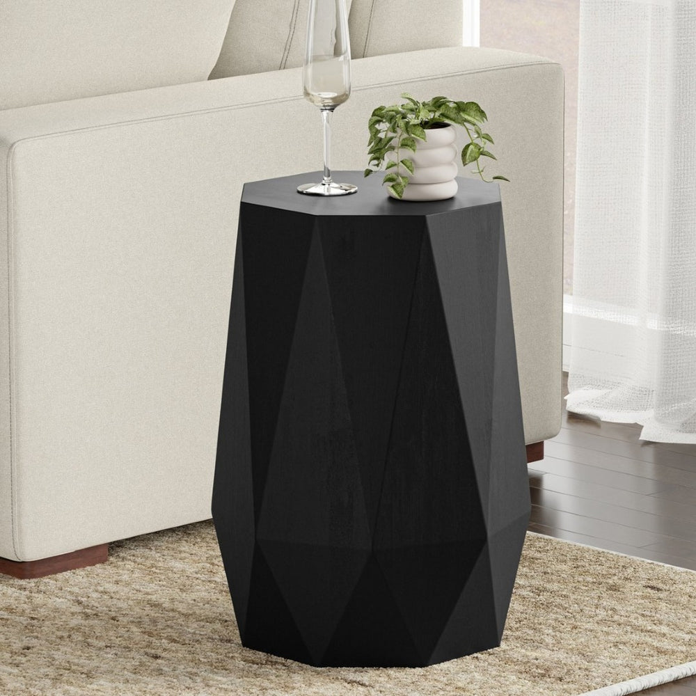 English Elm Kurt Solid Acacia Wood Geometric Side Table Sculptural Octagonal Design for Modern Interiors Black B136P419853