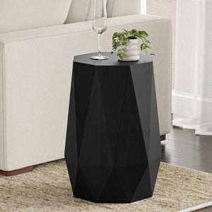 English Elm Kurt Solid Acacia Wood Geometric Side Table Sculptural Octagonal Design for Modern Interiors Black B136P419853