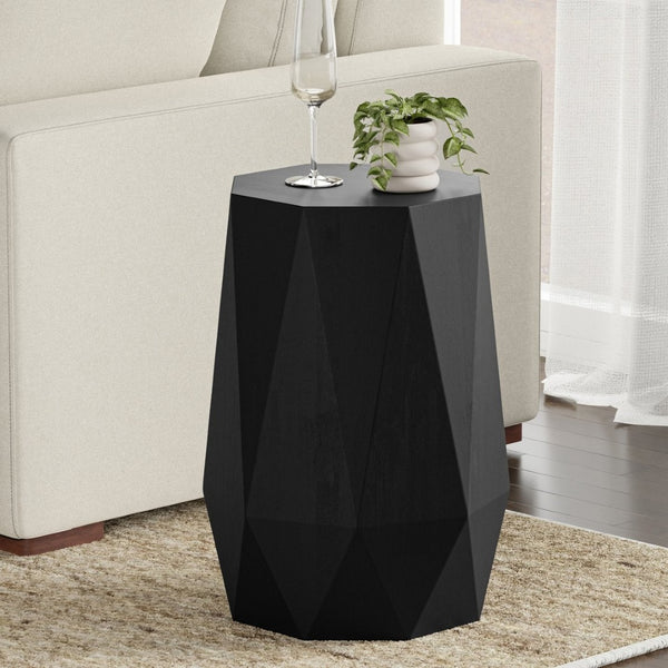 English Elm Kurt Solid Acacia Wood Geometric Side Table Sculptural Octagonal Design for Modern Interiors Black B136P419853