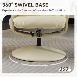English Elm 015-Recliner Ergonomic Swivel Massage Chair with Ottoman, Heated 5-Point Vibration, 140° PU Recliner Beige W2636P262437