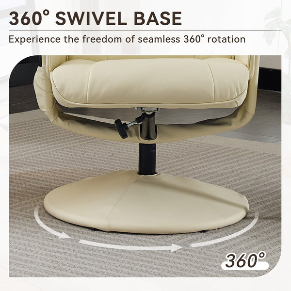English Elm 015-Recliner Ergonomic Swivel Massage Chair with Ottoman, Heated 5-Point Vibration, 140° PU Recliner Beige W2636P262437