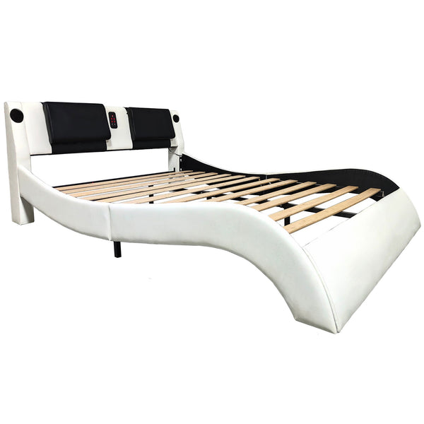 English Elm Faux Leather Platform Bed Frame With Massage, Bluetooth Speakers & Led Lighting For Ultimate Relaxation W1360S00009