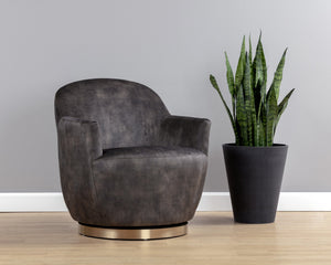 Sunpan Casey Swivel Lounge Chair - Elegant Modern Barrelback Design with Gold Stainless Steel Base Nono Shitake