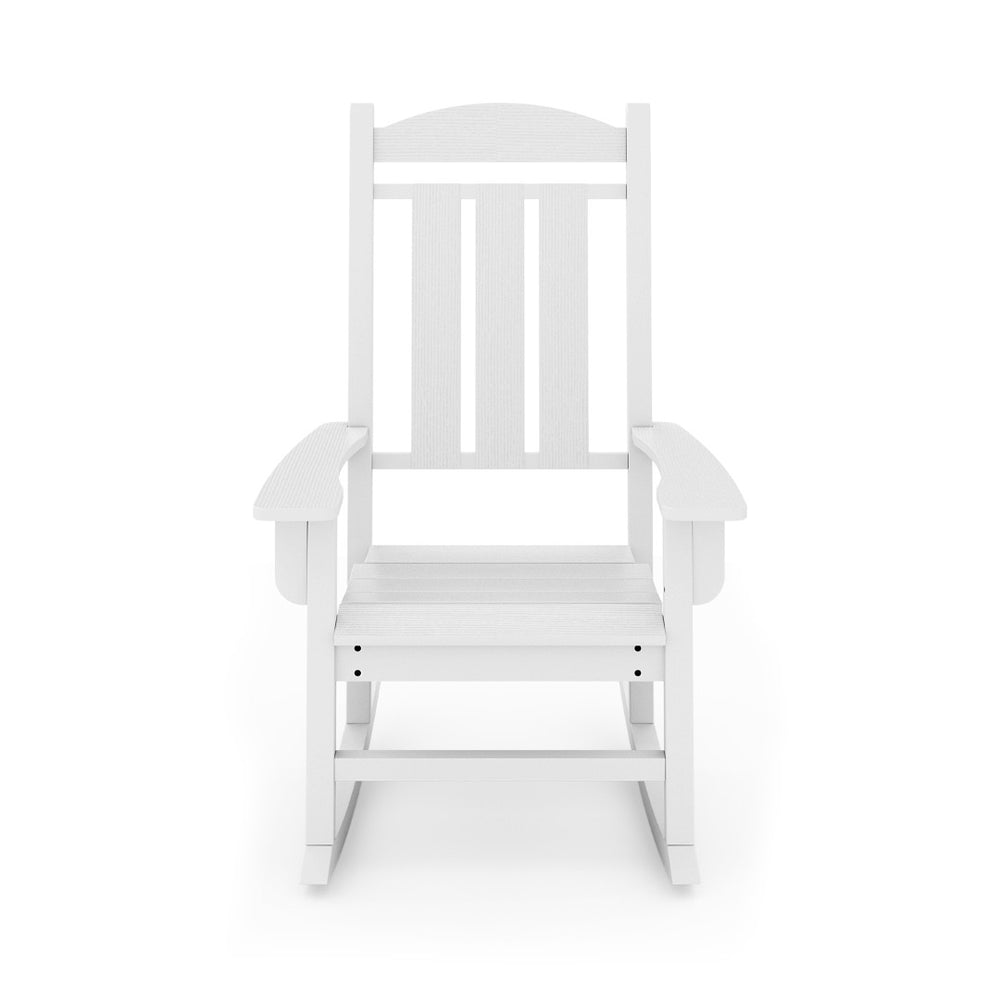 English Elm Beige Hdpe Poly Lumber Porch Rocking Chair with High Back for Outdoor Patio Use White B195P198772