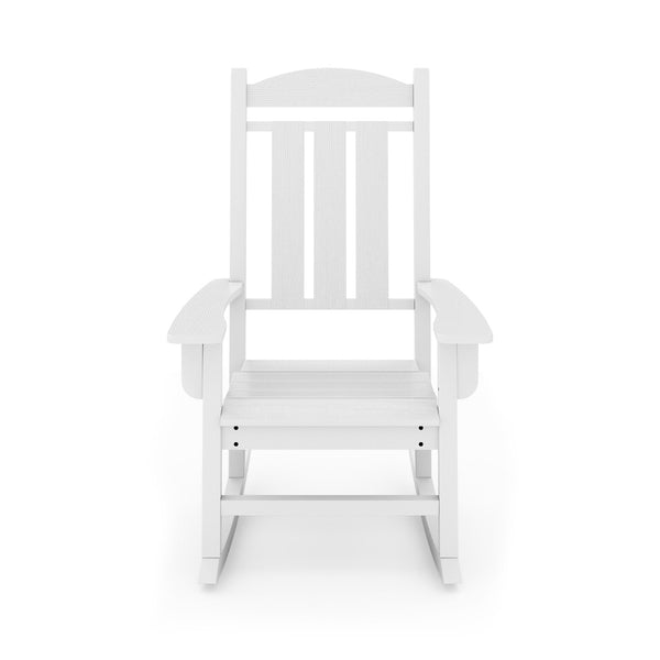 English Elm Beige Hdpe Poly Lumber Porch Rocking Chair with High Back for Outdoor Patio Use White B195P198772