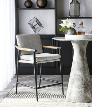 Sunpan Meadow Counter Stool - Timeless Design with Stain-Resistant Fabric and Solid Oak Wood Armrests Vault Fog