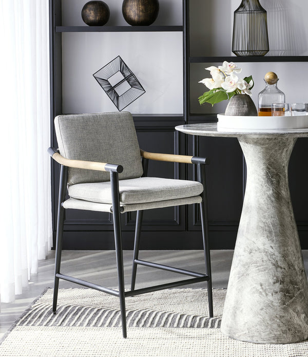 Sunpan Meadow Counter Stool - Timeless Design with Stain-Resistant Fabric and Solid Oak Wood Armrests Vault Fog