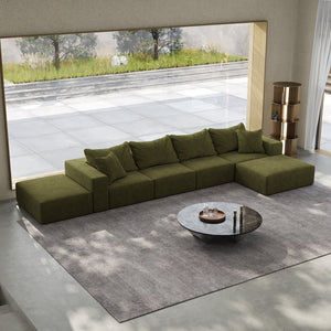 English Elm Oversized sponge cloud sofa modular 162" L-shaped sectional with chenille upholstery and 6 pillows, no-assembly comfort Green W834S00392