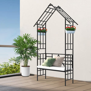 English Elm Metal Garden Arch Bench with Trellis Grid for Climbing Roses and Outdoor Spaces W1586P278441