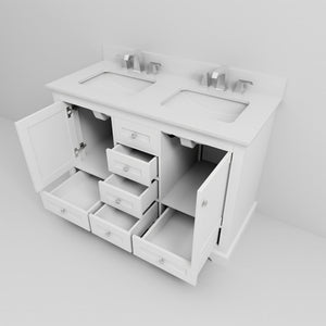 English Elm White Double Bath Vanity 48 in with White Quartz Top, Soft-Close Drawers, Chrome Faucet, Ample Storage B2731P258325
