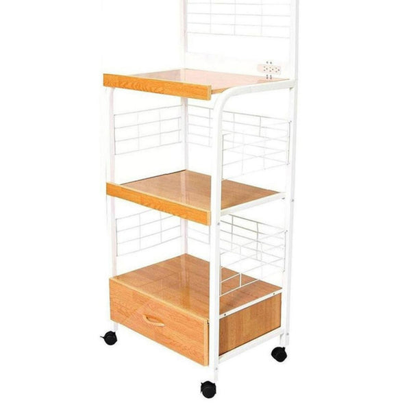 English Elm 59.5" 3-Tier Microwave Kitchen Cart with Drawer & Outlet, Mobile Storage Shelves, 70 lb Capacity B072P222424