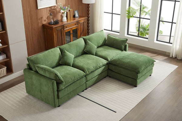 English Elm Modular L-shaped Sectional Sofa with Ottoman Plush Seating for Apartment Living Green W2915S00044