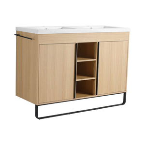English Elm 48" Freestanding Bathroom Vanity With Resin Double Sink, Soft-Close Doors & Open Storage For Modern Style W999S00479