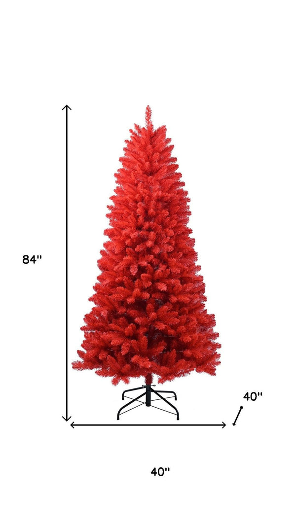 HomeRoots 7' Red Full Fir Christmas Tree - Stunning Holiday Centerpiece with Vibrant Needles & Easy Assembly 84 695005