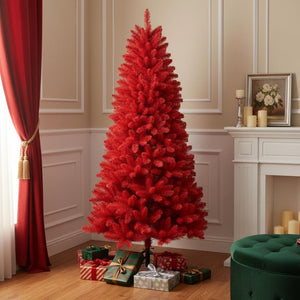 HomeRoots 7' Red Full Fir Christmas Tree - Stunning Holiday Centerpiece with Vibrant Needles & Easy Assembly 84 695005