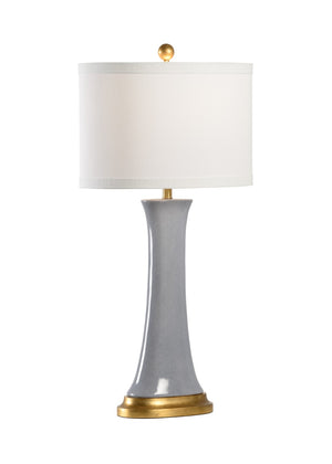 Chelsea House Hopper Mottled Gray Glazed Ceramic Lamp With Antique Gold-Leaf Wood Base & Brass Hardware, 33.5" H 69502