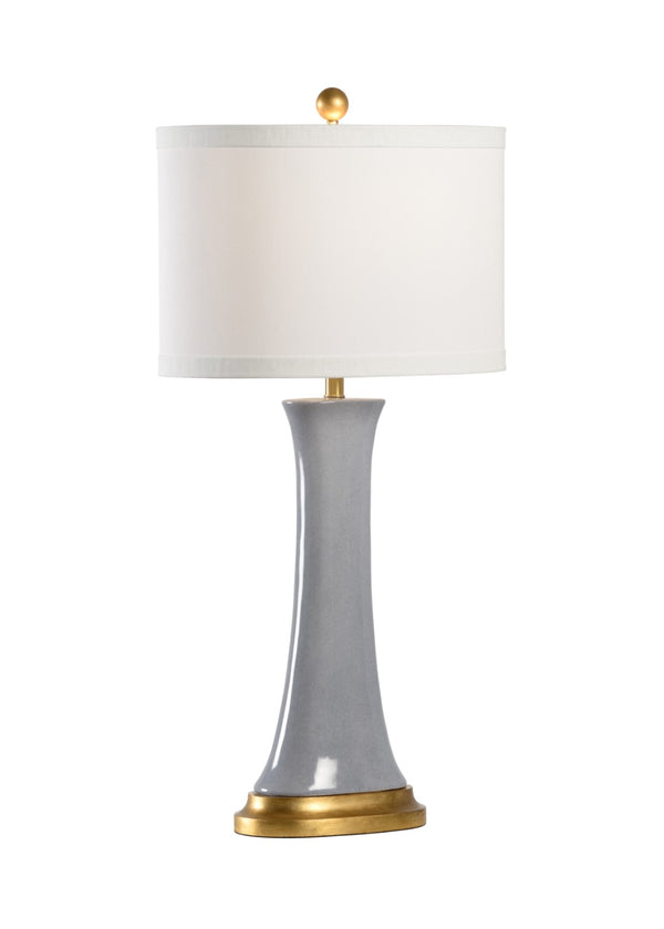 Chelsea House Hopper Mottled Gray Glazed Ceramic Lamp With Antique Gold-Leaf Wood Base & Brass Hardware, 33.5" H 69502