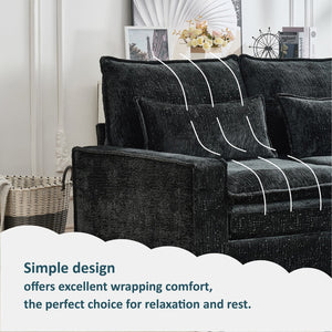 English Elm 99'' Sectional Cloud Deep Seat Couch - Plush Chenille 4-Seat L-Shaped Sofa with Movable Ottoman, Stain-Resistant Comfort and Ergonomic Lumbar Support Black W3373S00024