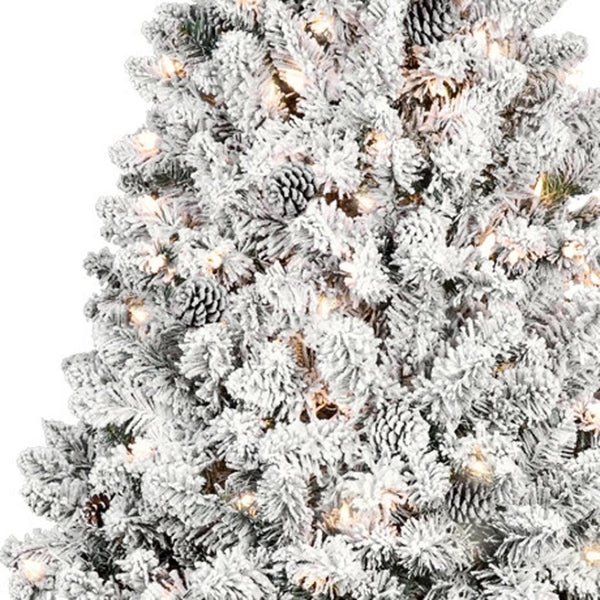 HomeRoots 7' White Pre Lit Flocked Fir Christmas Tree - Elegant Winter Wonderland Décor with 350 LED Lights 84 695024
