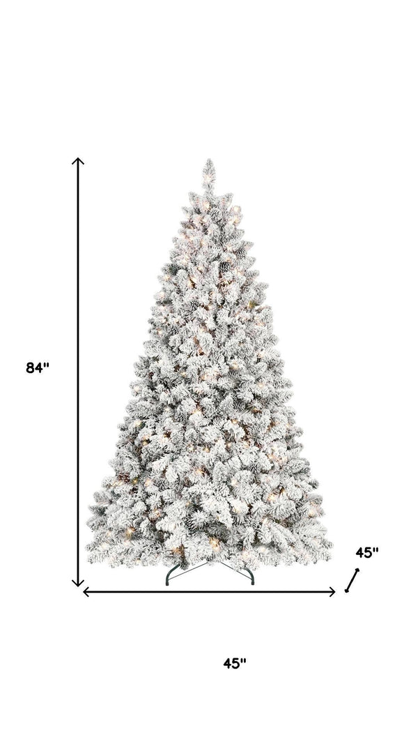 HomeRoots 7' White Pre Lit Flocked Fir Christmas Tree - Elegant Winter Wonderland Décor with 350 LED Lights 84 695024