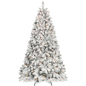 HomeRoots 7' White Pre Lit Flocked Fir Christmas Tree - Elegant Winter Wonderland Décor with 350 LED Lights 84 695024