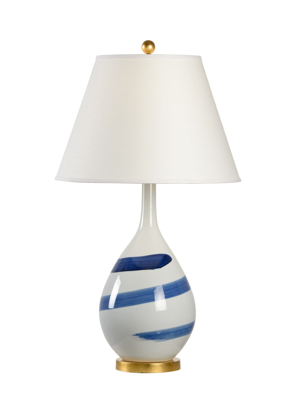 Chelsea House Blue Blue Swirl Lamp With Hand-Painted Porcelain, Antique Gold Leaf Accents & Linen Shade — Elegant 35.5" 69504