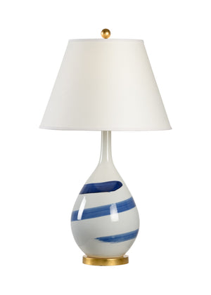 Chelsea House Blue Blue Swirl Lamp With Hand-Painted Porcelain, Antique Gold Leaf Accents & Linen Shade — Elegant 35.5" 69504