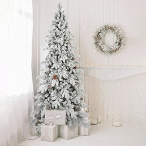 HomeRoots 7.5' Full Flocked Fir Christmas Tree - Lush, Realistic Snowy Design for Festive Holiday Decor 90 695050