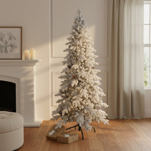 HomeRoots 7.5' Full Flocked Fir Christmas Tree - Lush, Realistic Snowy Design for Festive Holiday Decor 96 695051