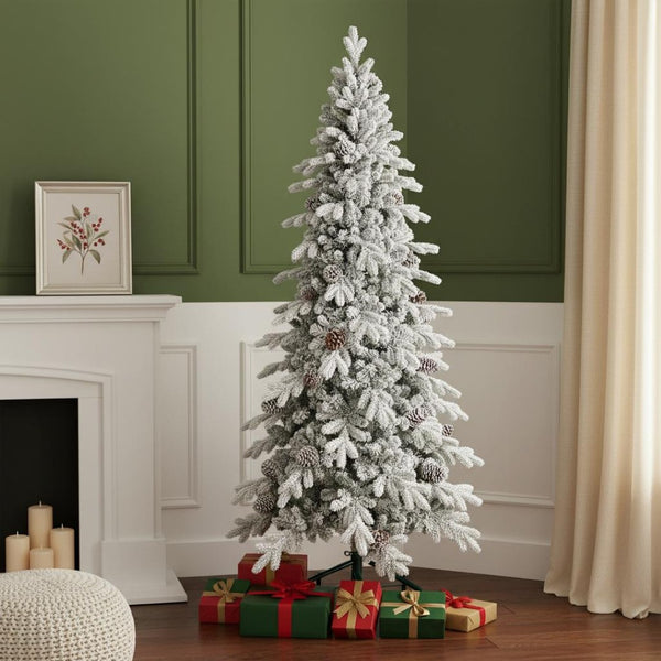 HomeRoots 7.5' Full Flocked Fir Christmas Tree - Lush, Realistic Snowy Design for Festive Holiday Decor 108 695052
