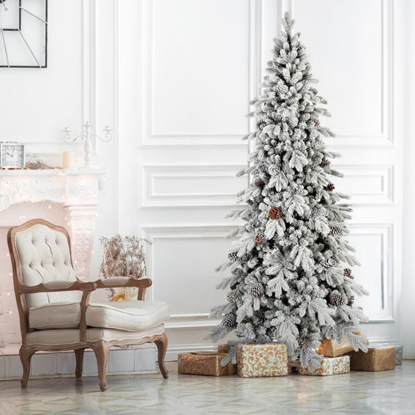 HomeRoots 7.5' Full Flocked Fir Christmas Tree - Lush, Realistic Snowy Design for Festive Holiday Decor 108 695052