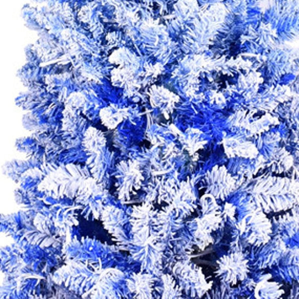 HomeRoots 6' Blue And White Pre Lit Slender Christmas Tree - Modern Flocked Design with 200 Warm LED Lights 72 695063