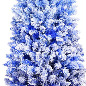 HomeRoots 6' Blue And White Pre Lit Slender Christmas Tree - Modern Flocked Design with 200 Warm LED Lights 72 695063